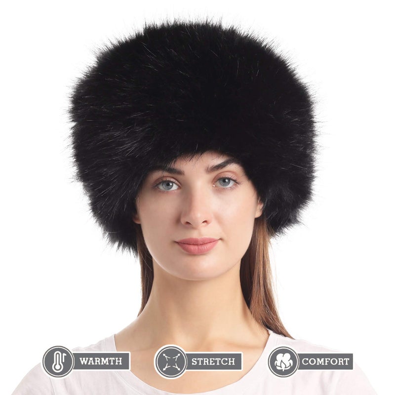 LA CARRIE Women's Faux Fur Hat for Winter with Stretch Cossack Russion Style(Black) - Image 4
