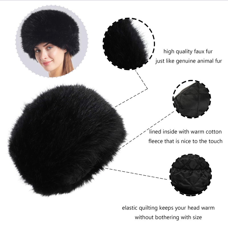 LA CARRIE Women's Faux Fur Hat for Winter with Stretch Cossack Russion Style(Black) - Image 2