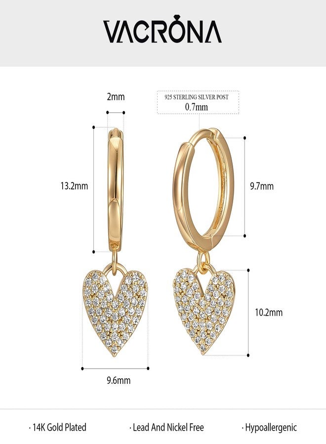 VACRONA Gold Heart Earrings for Women 14K Gold Plated Dainty Cute CZ Heart Dangle Hoop Huggie Earrings for Women Trendy Jewelry Gifts - Image 4
