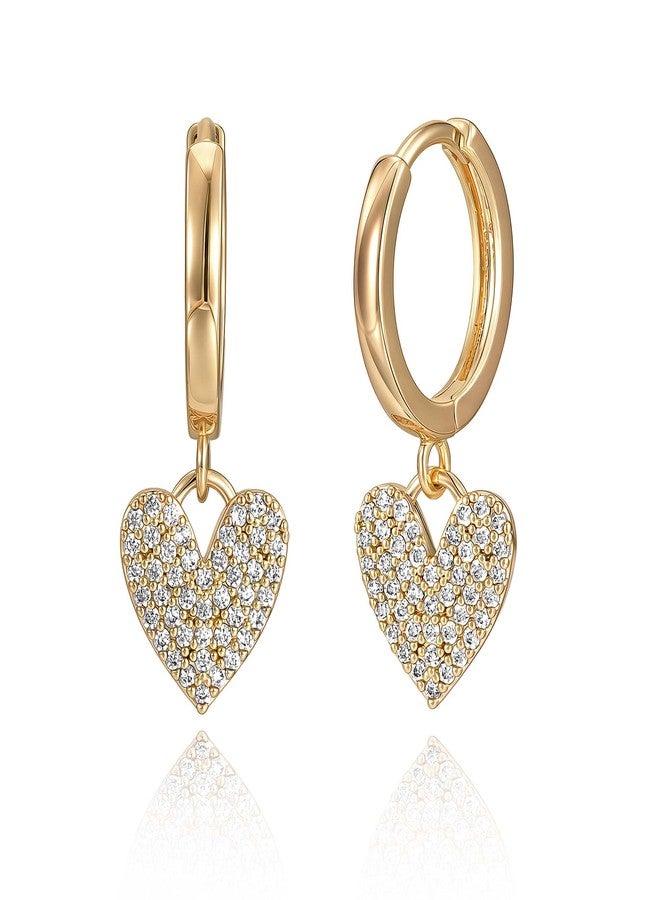 VACRONA Gold Heart Earrings for Women 14K Gold Plated Dainty Cute CZ Heart Dangle Hoop Huggie Earrings for Women Trendy Jewelry Gifts - Image 1