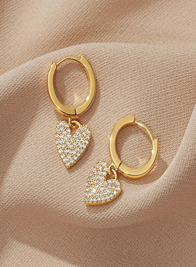 VACRONA Gold Heart Earrings for Women 14K Gold Plated Dainty Cute CZ Heart Dangle Hoop Huggie Earrings for Women Trendy Jewelry Gifts - Image 5