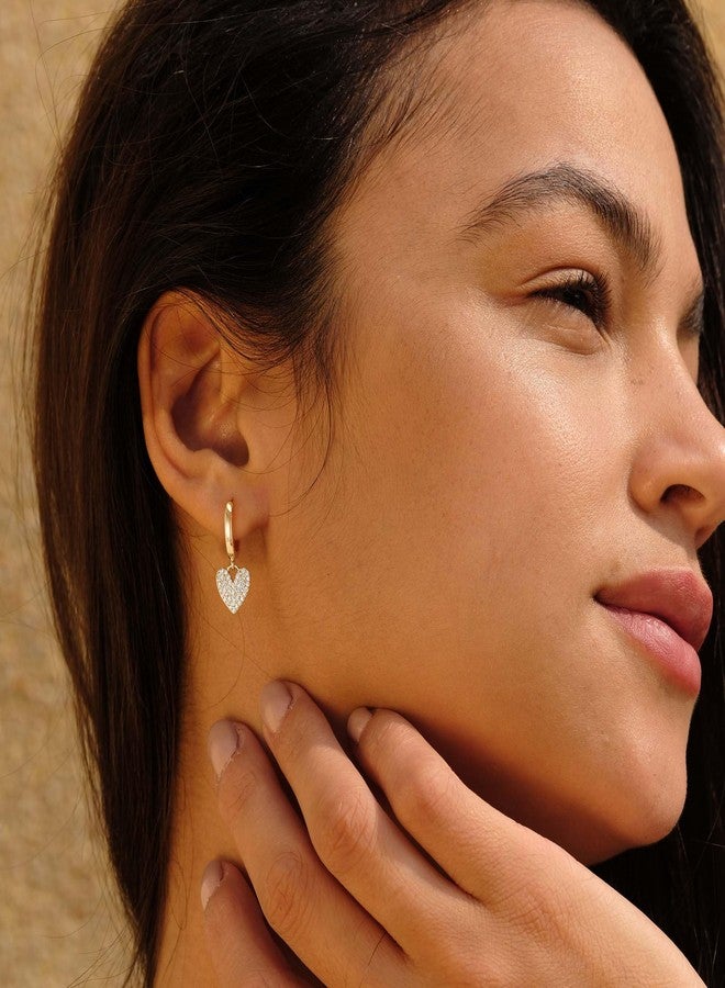 VACRONA Gold Heart Earrings for Women 14K Gold Plated Dainty Cute CZ Heart Dangle Hoop Huggie Earrings for Women Trendy Jewelry Gifts - Image 2