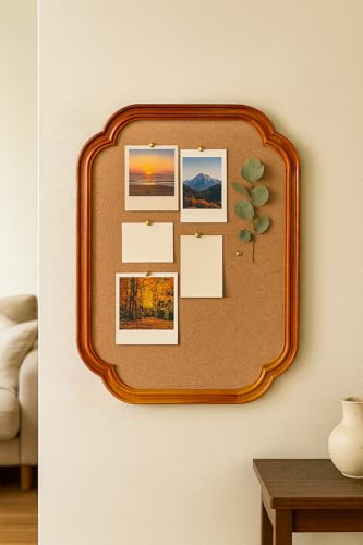 YINGXUN Scalloped Edge Wooden Frame Cork Board 17.7x23.6in (45x60CM) - Decorative Hanging Pin Bulletin Message for Office School Home (Brown) - Image 4