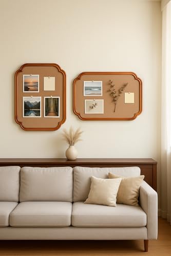YINGXUN Scalloped Edge Wooden Frame Cork Board 17.7x23.6in (45x60CM) - Decorative Hanging Pin Bulletin Message for Office School Home (Brown) - Image 3