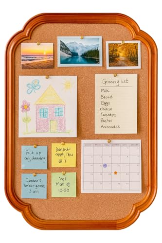 YINGXUN Scalloped Edge Wooden Frame Cork Board 17.7x23.6in (45x60CM) - Decorative Hanging Pin Bulletin Message for Office School Home (Brown) - Image 1
