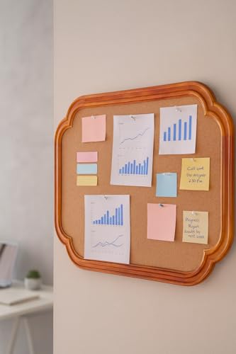 YINGXUN Scalloped Edge Wooden Frame Cork Board 17.7x23.6in (45x60CM) - Decorative Hanging Pin Bulletin Message for Office School Home (Brown) - Image 5