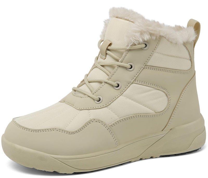 ChayChax Women's Winter Snow Boots with Fur Lined Lightweight Ankle Booties Anti Slip Comfortable Warm Winter Shoes, Beige, 9 - Image 1