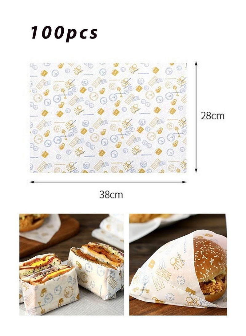 Fasola 100-Piece Bread Sandwich Burger Fries Food Grade Oil Proof Paper, Wrapping Baking Tools Gift Tissue, Cake Packaging Paper - Image 1