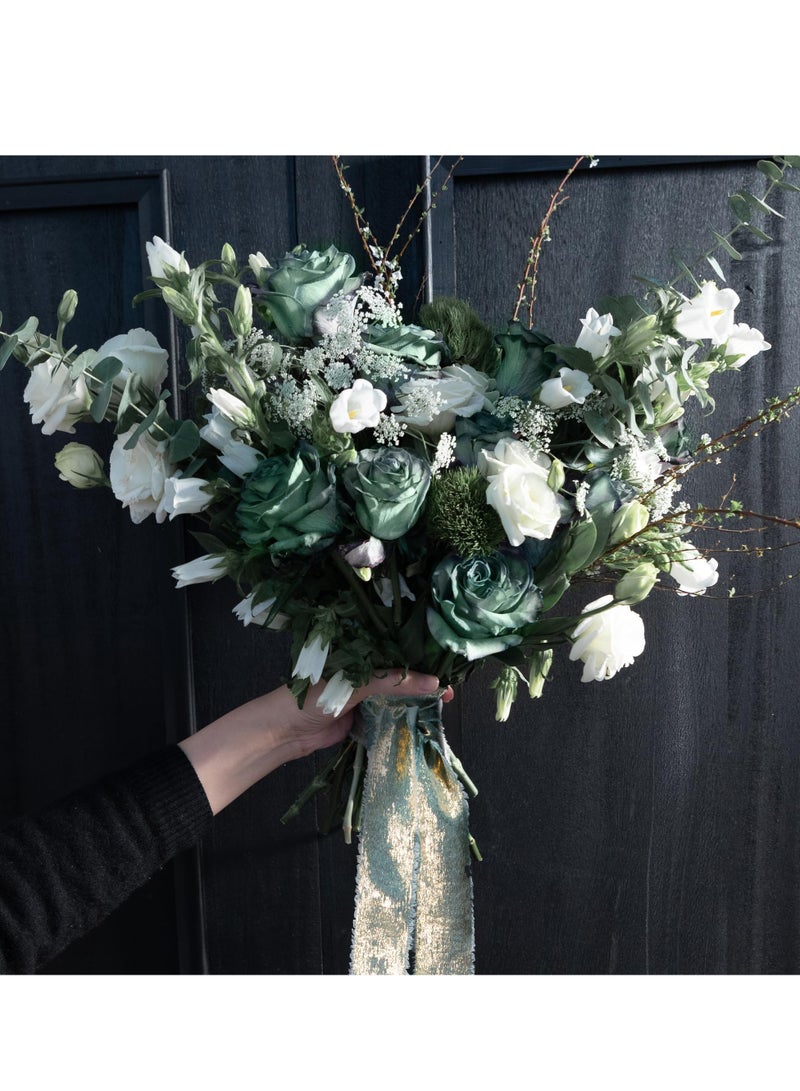 شو وو 3 لفات من شرائط الشيفون الأزرق، مجموعة شرائط حرير ذهبية لامعة لعيد الميلاد لتغليف الهدايا وباقات الزهور وديكور الزفاف DIY، 4 سم × 4.5 متر، ختم ساخن - Image 5