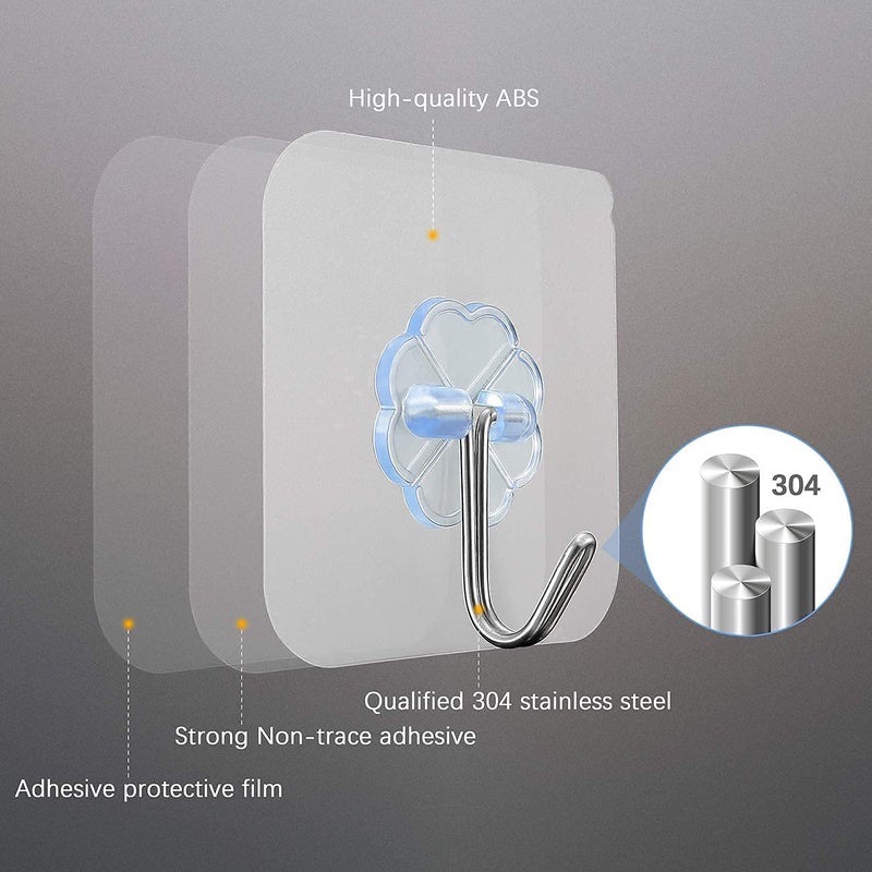 RONFILD Pack of 10 Adhesive Hooks for Wall Heavy Duty 10KGMax Strong Transparent Reusable Waterproof Stick on Hook for Hanging Bedroom Kitchen Hanger Bathroom Kitchen Accessories Items - Image 3