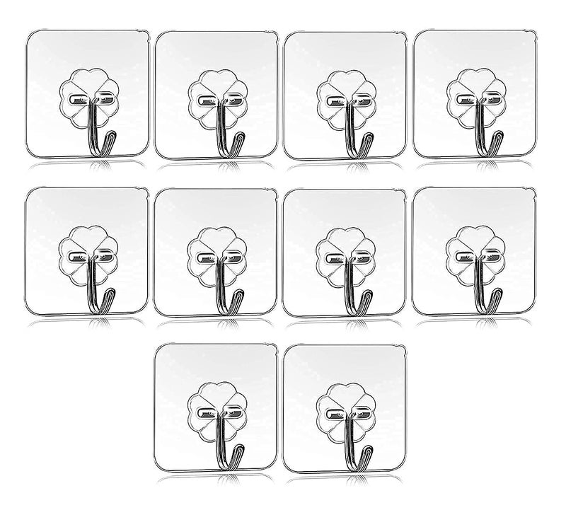 RONFILD Pack of 10 Adhesive Hooks for Wall Heavy Duty 10KGMax Strong Transparent Reusable Waterproof Stick on Hook for Hanging Bedroom Kitchen Hanger Bathroom Kitchen Accessories Items - Image 1