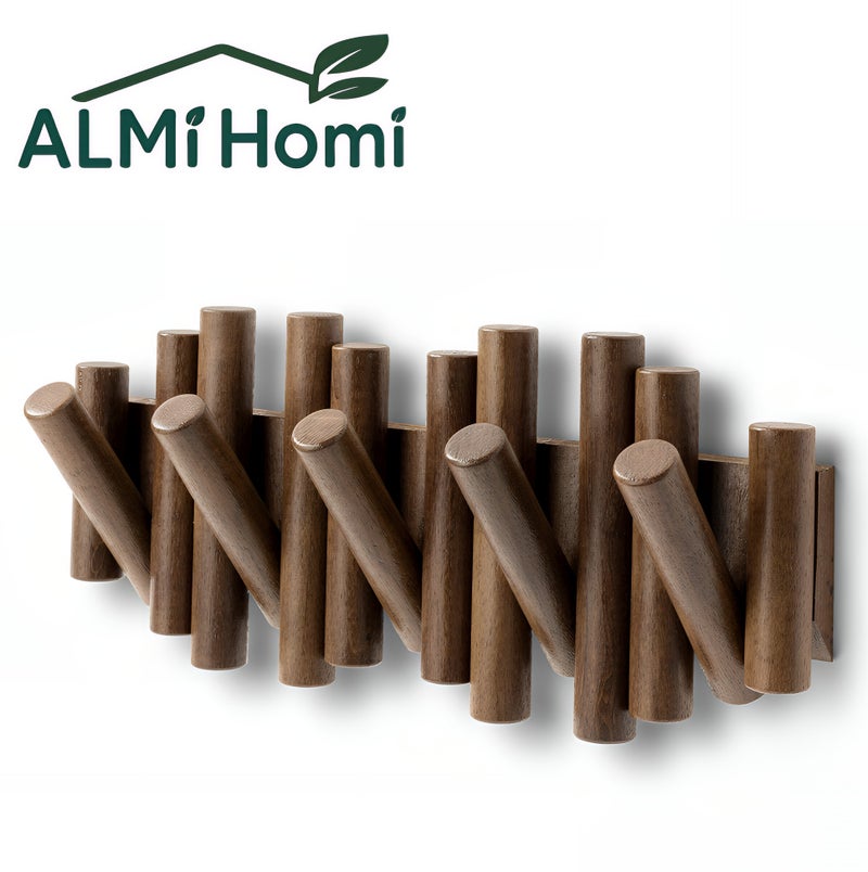 ALMiHomi Creative Design Wall-Mounted Solid Wood Hook Rack – 5 Hooks, No-Drill Installation, Chic & Space-Saving, Perfect for Entryway, Living Room, Bedroom, Kitchen, and Bathroom - Image 1