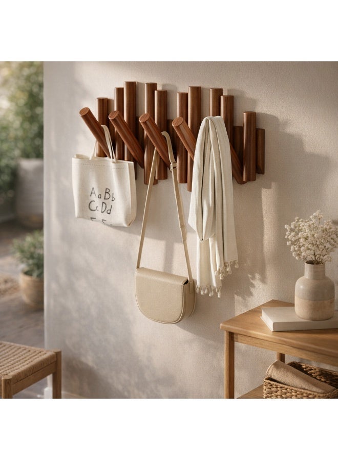 ALMiHomi Creative Design Wall-Mounted Solid Wood Hook Rack – 5 Hooks, No-Drill Installation, Chic & Space-Saving, Perfect for Entryway, Living Room, Bedroom, Kitchen, and Bathroom - Image 2