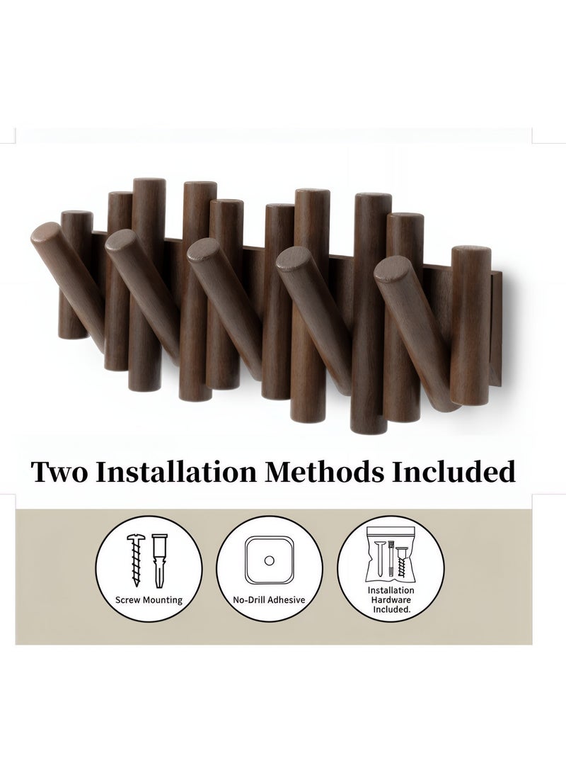 ALMiHomi Creative Design Wall-Mounted Solid Wood Hook Rack – 5 Hooks, No-Drill Installation, Chic & Space-Saving, Perfect for Entryway, Living Room, Bedroom, Kitchen, and Bathroom - Image 4