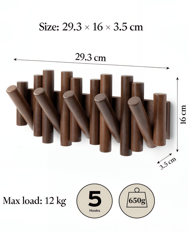 ALMiHomi Creative Design Wall-Mounted Solid Wood Hook Rack – 5 Hooks, No-Drill Installation, Chic & Space-Saving, Perfect for Entryway, Living Room, Bedroom, Kitchen, and Bathroom - Image 3