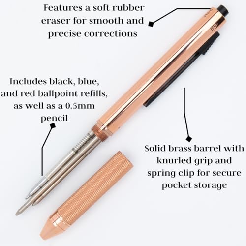 Monteverde USA Quadro 4-in-1 Multifunction Pen - Copper Finish - Multi-Color Ballpoint Refills & Pencil - Solid Brass with Knurled Grip - Portable & Refillable - Image 4