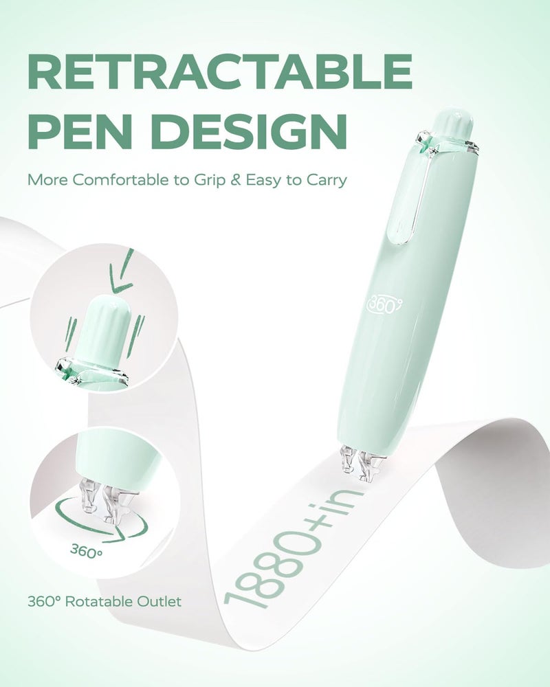 Four Candies Refillable Retractable White Correction Tape, 4PCS Smooth White Pull-Out Tape with 4 Extra Refills, Easy to Use Applicator for Instant Corrections for Office, School Supplies (Green) - Image 3