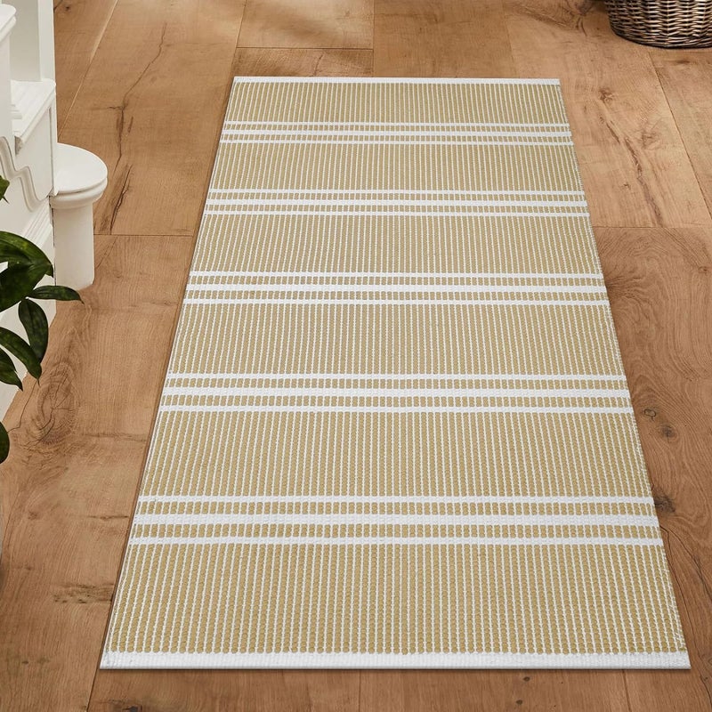 ALEF ® Handwoven Cotton Carpet Runner for Bedroom, Living Room, Kitchen, Entryway, Hostels Size- 2x5 feet Anti Slip Floor Mat - (Beige - Dot, 2x5 Feet) - Image 1