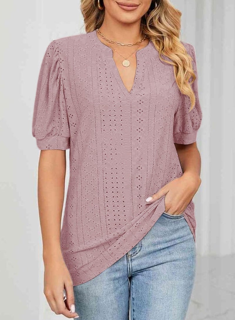 Dokotoo Womens Blouses Dressy Casual Summer Spring Short Sleeve Tops for Women Trendy 2026 V Neck Business Casual Outfits Work Shirts Purple Tops for Women L - Image 2