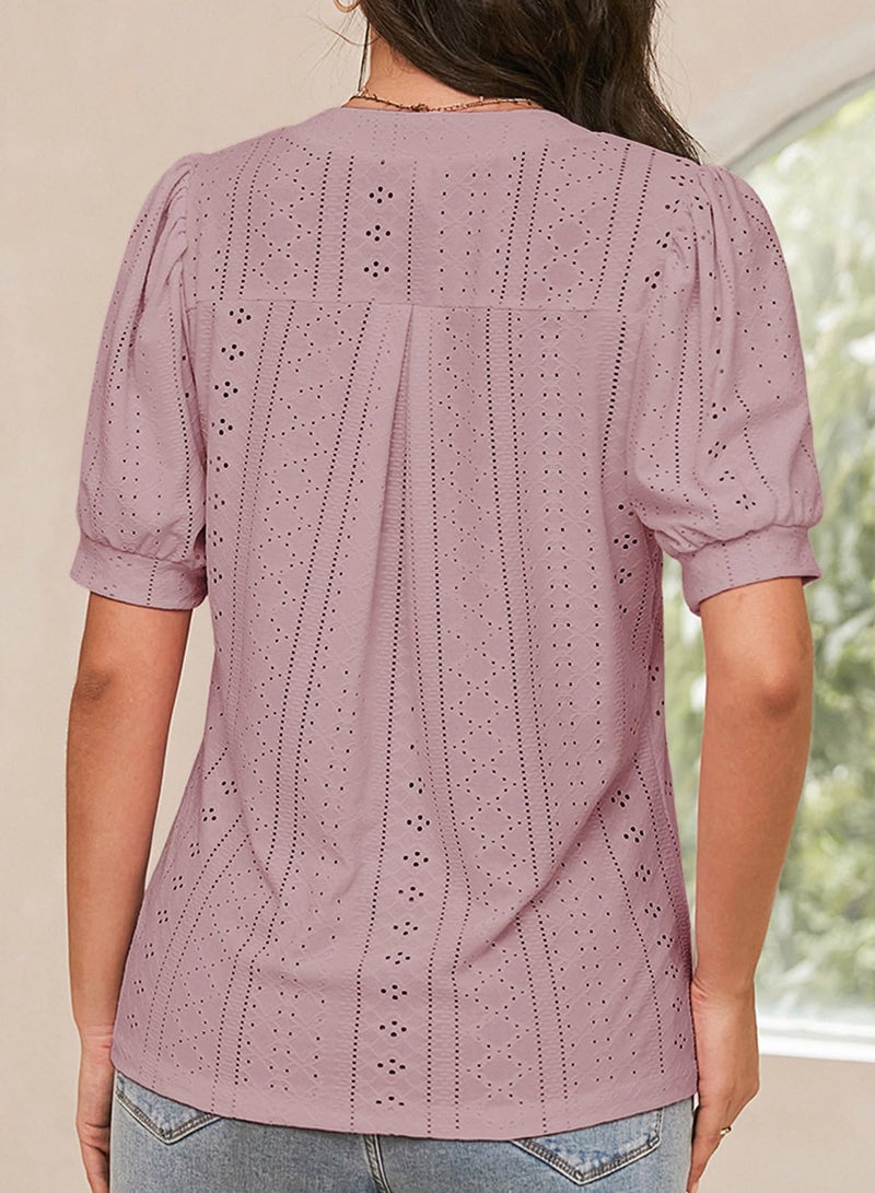 Dokotoo Womens Blouses Dressy Casual Summer Spring Short Sleeve Tops for Women Trendy 2026 V Neck Business Casual Outfits Work Shirts Purple Tops for Women L - Image 4