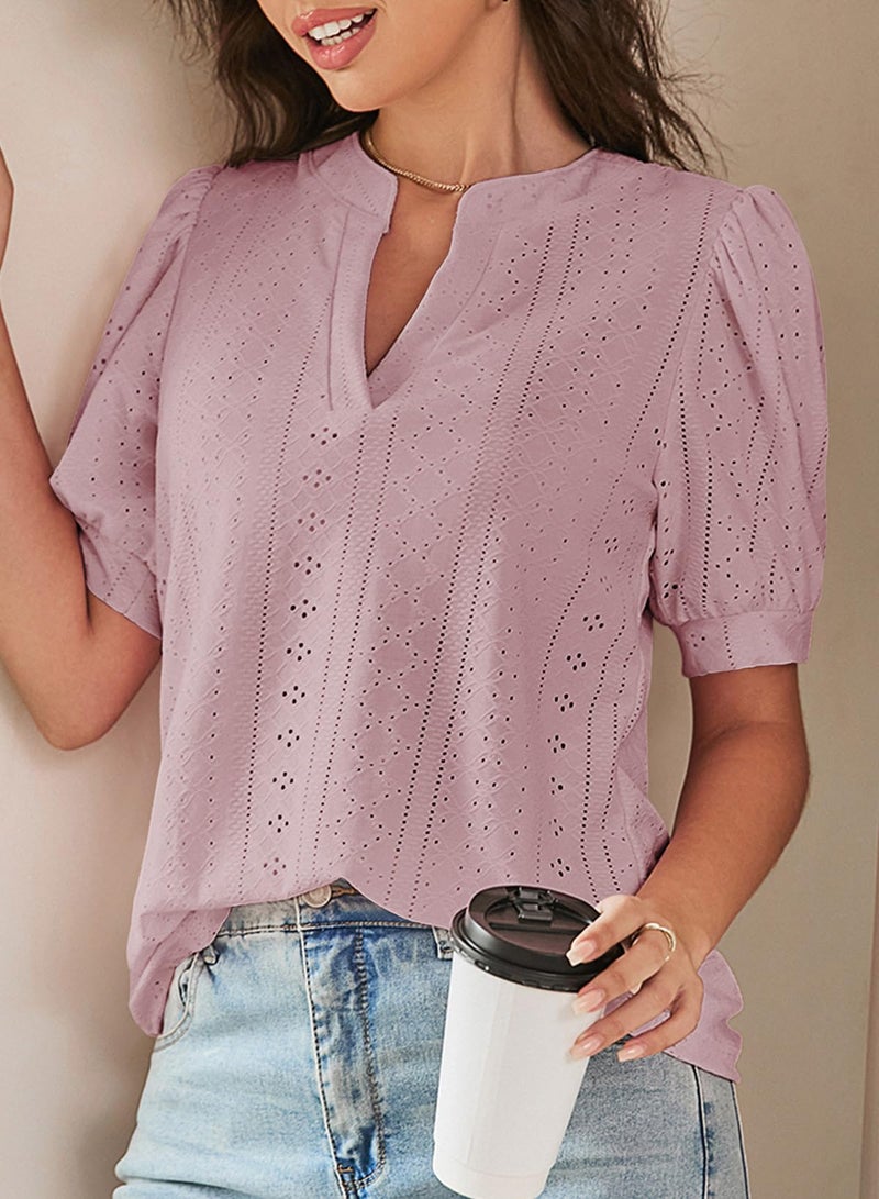 Dokotoo Womens Blouses Dressy Casual Summer Spring Short Sleeve Tops for Women Trendy 2026 V Neck Business Casual Outfits Work Shirts Purple Tops for Women L - Image 3