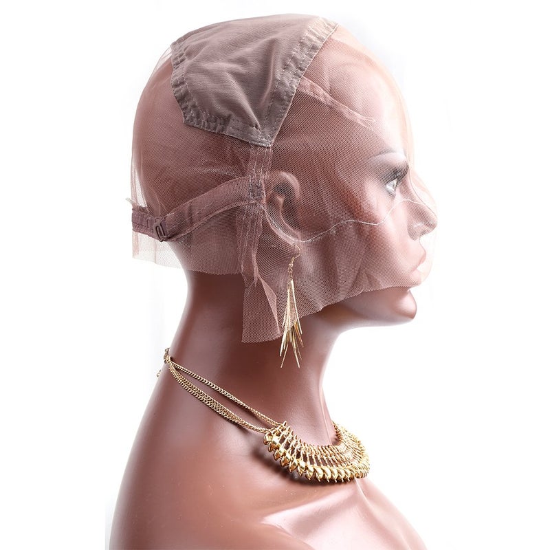 Bella Hair Full Lace Wig Cap with Adjustable Straps for Making Wigs Medium Brown Swiss Lace with Stretch Panel at Crown Large Size Cap