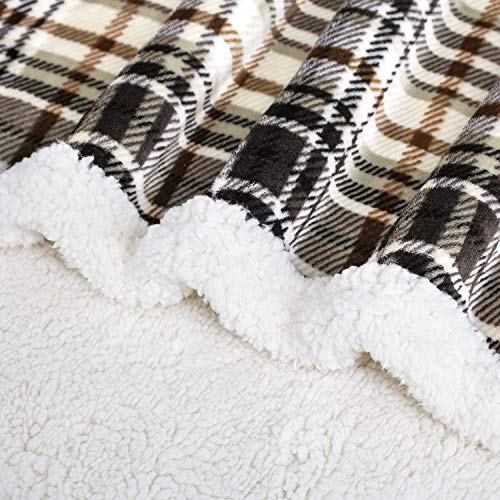 Touchat Sherpa Plaid Throw Blanket, 60" X 70"Fuzzy Fluffy Cozy Soft Blanket, Fleece Flannel Plush Twin Size Microfiber Blanket for Couch Bed Sofa (Brown) - Image 5
