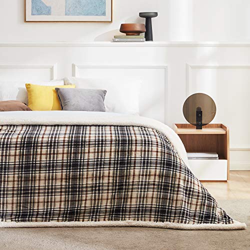 Touchat Sherpa Plaid Throw Blanket, 60" X 70"Fuzzy Fluffy Cozy Soft Blanket, Fleece Flannel Plush Twin Size Microfiber Blanket for Couch Bed Sofa (Brown) - Image 4