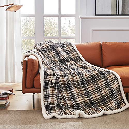 Touchat Sherpa Plaid Throw Blanket, 60" X 70"Fuzzy Fluffy Cozy Soft Blanket, Fleece Flannel Plush Twin Size Microfiber Blanket for Couch Bed Sofa (Brown) - Image 2