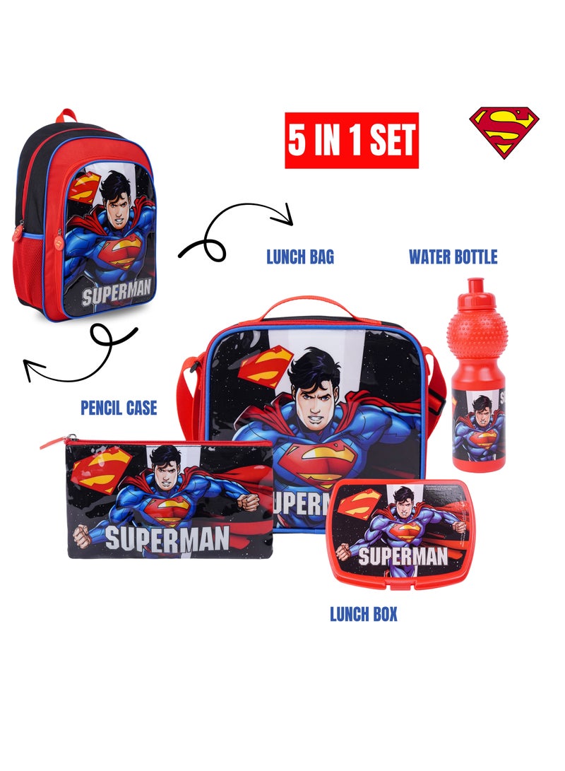Warner Bros. Superman Up In The Sky 5In1 Backpack Set 18" I Backpack I Lunch Bag I Water Bottle I Pencil Case I Lunch Box I Packaging - Image 5