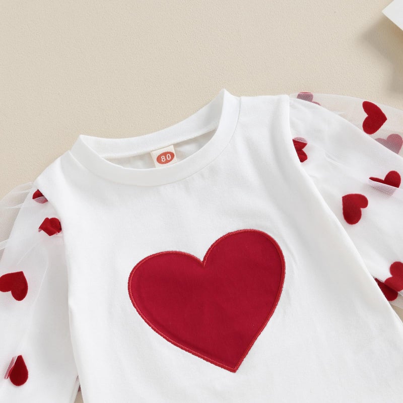 Gureui Toddler Baby Girl Valentines Day Outfit Long Sleeve Red Heart Print Sweatshirt Skirt Clothes Set (A White Heart, 12-18 Months) - Image 5