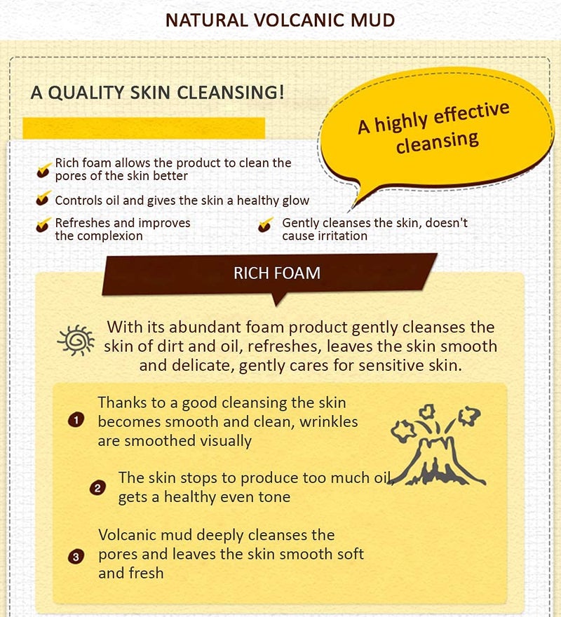 Generic Volcanic Mud Clean Pore Cleanser Foam Natural Skin are Moisture facewash mask pack 100 ML  - Image 3