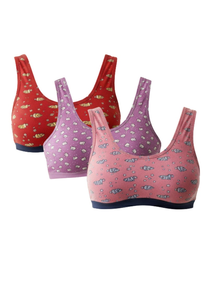 كارما باك يحتوي علي 3 قطع سوفت برا مطبوع مبطن قطن بناتي - Image 1