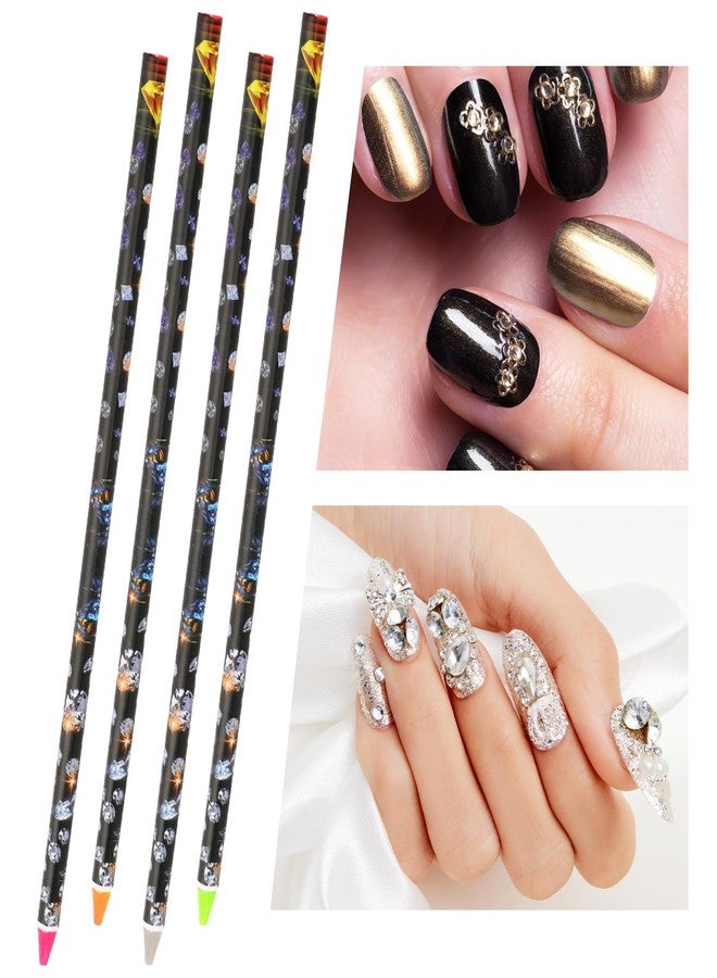 Hariendny 4 Pack Rhinestone Picker Tool Adhesive Resin Picker Pencil Nail Point Drill Pen Dotting Wax Pencil Gem Pick up Tools for Nail Art DIY with Pencil Sharpener - Image 3