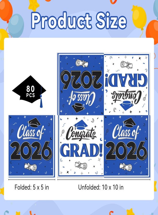 BAIVV Graduation Cocktail Napkins Class of 2026 – 80 Pack, Congrats Grad Disposable Paper Napkins for College & High School Graduation Party Supplies Decorations, 5x5 Inch (Blue) - Image 2