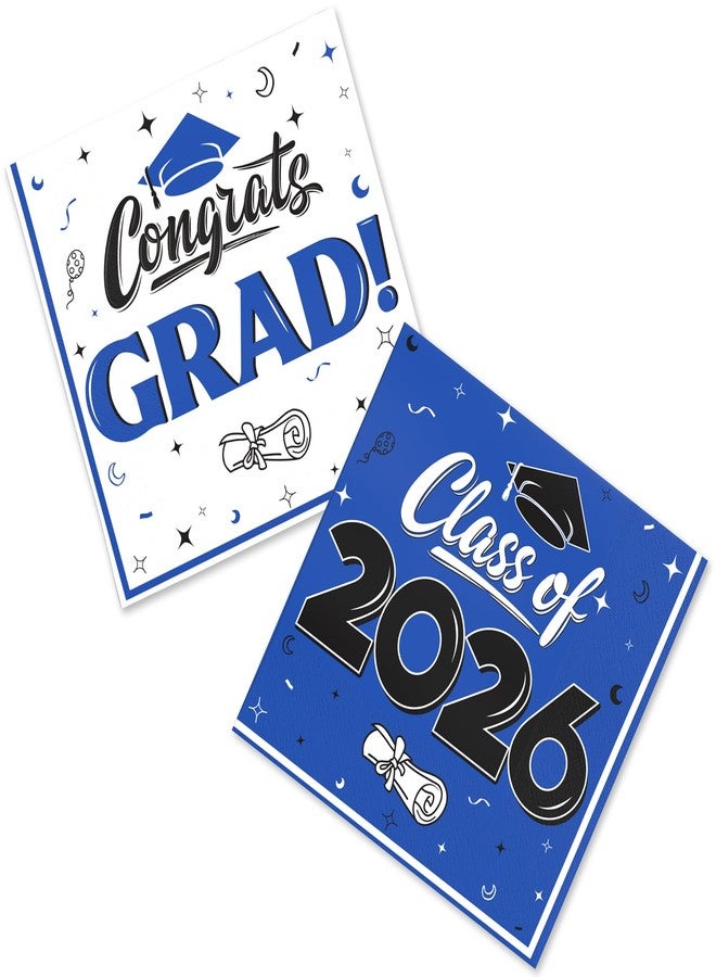 BAIVV Graduation Cocktail Napkins Class of 2026 – 80 Pack, Congrats Grad Disposable Paper Napkins for College & High School Graduation Party Supplies Decorations, 5x5 Inch (Blue) - Image 1