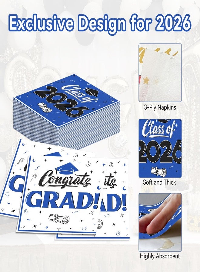 BAIVV Graduation Cocktail Napkins Class of 2026 – 80 Pack, Congrats Grad Disposable Paper Napkins for College & High School Graduation Party Supplies Decorations, 5x5 Inch (Blue) - Image 3
