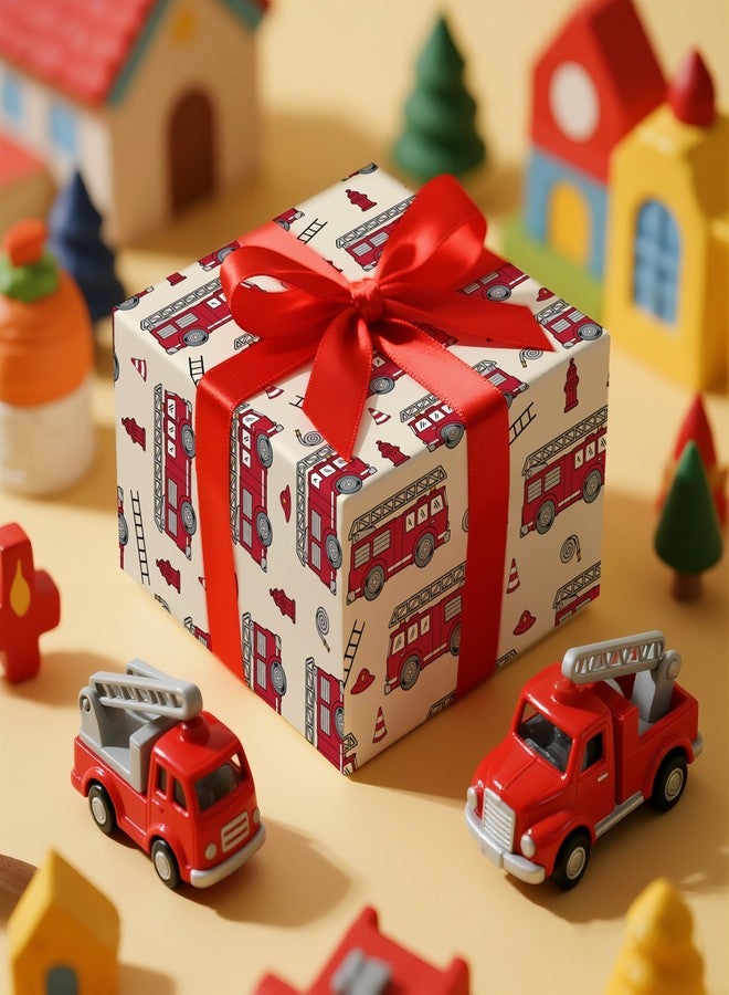 LeZakaa Kids Wrapping Paper Roll – Fire Truck & Firefighter Theme with Ladder and Hydrant Design – Mini Roll 17 in x 16.4 Ft Gift Wrap for Boys Birthday, Party, Baby Shower - Image 4