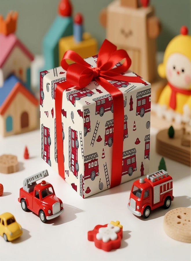 LeZakaa Kids Wrapping Paper Roll – Fire Truck & Firefighter Theme with Ladder and Hydrant Design – Mini Roll 17 in x 16.4 Ft Gift Wrap for Boys Birthday, Party, Baby Shower - Image 5