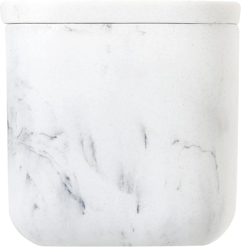 Vigar Vigar Zense White Marble Square Decorative Containers with Lids Bathroom Storage Containers for Cotton Balls Cotton Buds Hair Product Round Cotton Pads Fine Polyresin Stone  - Image 4