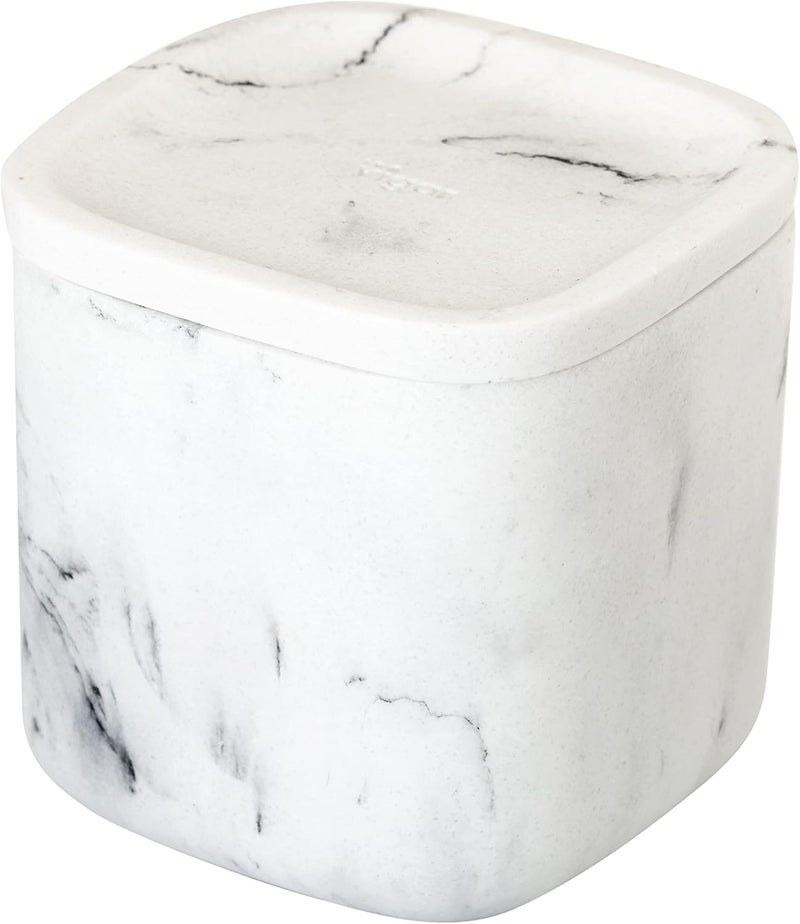 Vigar Vigar Zense White Marble Square Decorative Containers with Lids Bathroom Storage Containers for Cotton Balls Cotton Buds Hair Product Round Cotton Pads Fine Polyresin Stone  - Image 1