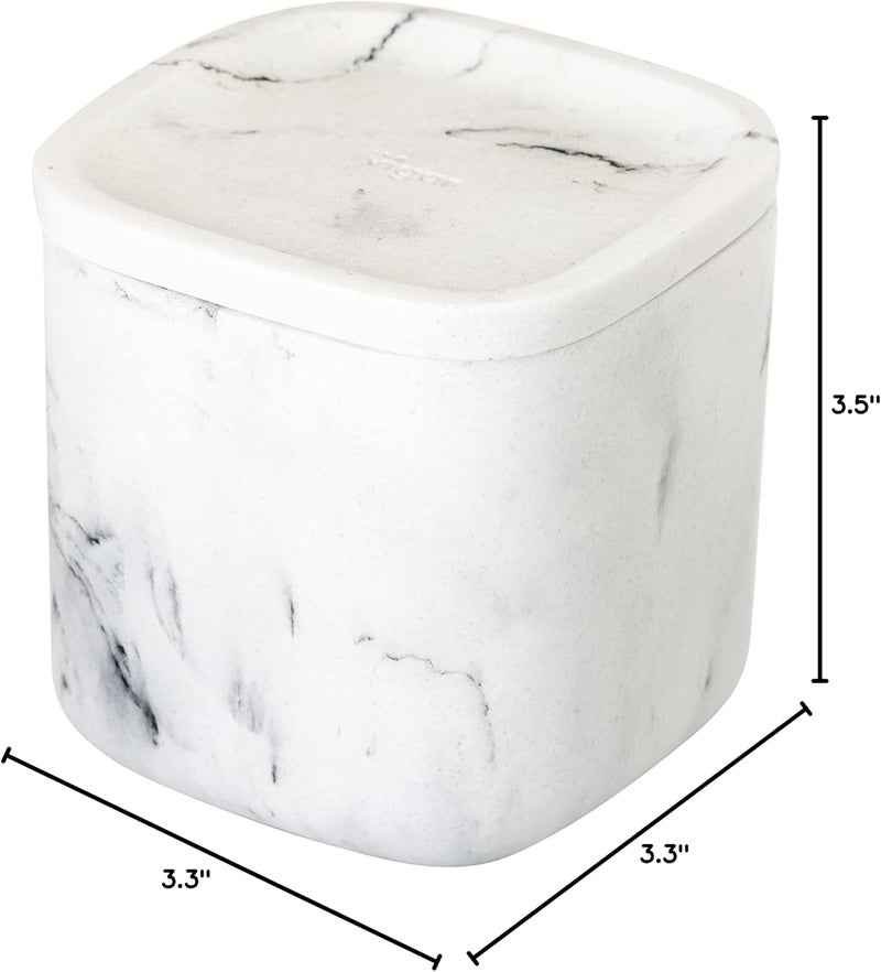 Vigar Vigar Zense White Marble Square Decorative Containers with Lids Bathroom Storage Containers for Cotton Balls Cotton Buds Hair Product Round Cotton Pads Fine Polyresin Stone  - Image 5