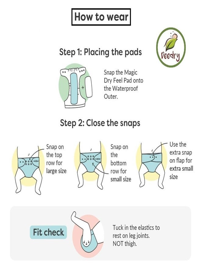 Deedry Oeko-Tex Certified Baby Cloth Diapers Washable & Reusable Diapers with Adjustable Snap Buttons | 3 Months- 3 Years |(With 4 Inserts, Combo of 4) - Image 2