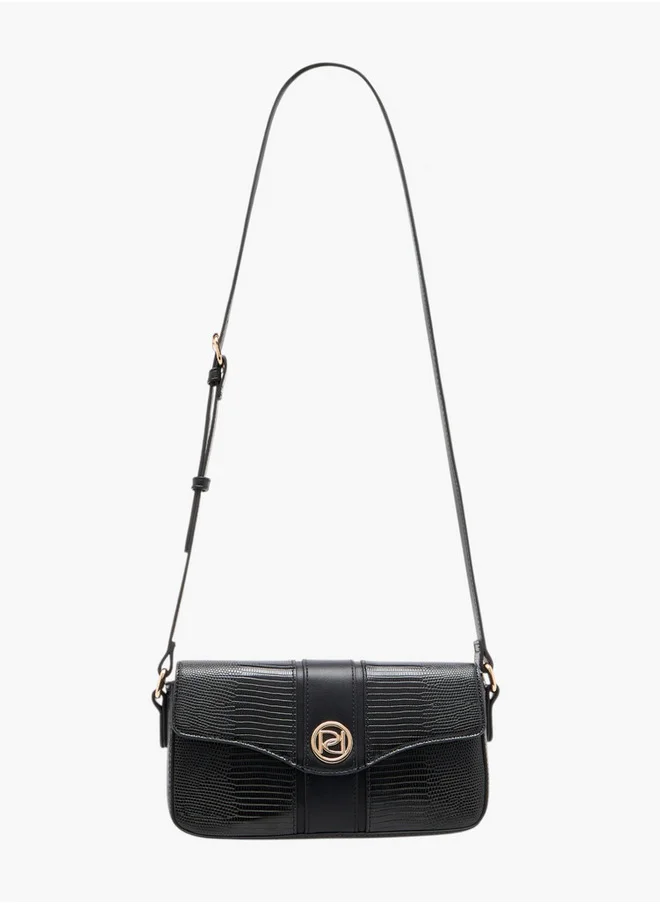 بابريكا Textured Crossbody Bag with Adjustable Strap and Flap Closure