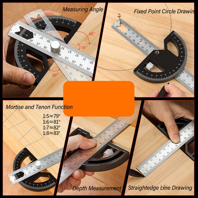 Angle Protractor Carpentry Angle Ruler for Woodworking Edge Measurement and Scribing 12in - Image 4