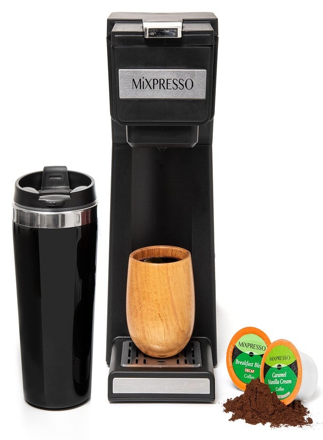 ماكينة صنع قهوة ميكسبريسو لتحضير كوب واحد من القهوة المطحونة ومتوافقة مع كبسولات K Cup، مع كوب سفر سعة 14 أونصة وفلتر قابل لإعادة الاستخدام للاستخدام المنزلي والمكتبي والتخييم. - Image 1