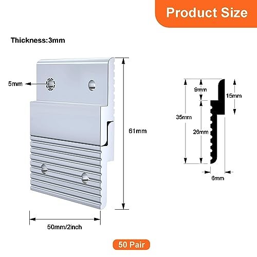 Apragaz French Cleat, Aluminum Z Bar with NO Screws, Interlocking Heavy Duty Picture Hangers for Hanging Panel, Whiteboard, Cabinet, Shelf, Headboard, A (2 Inch, 50 Pairs) - Image 2