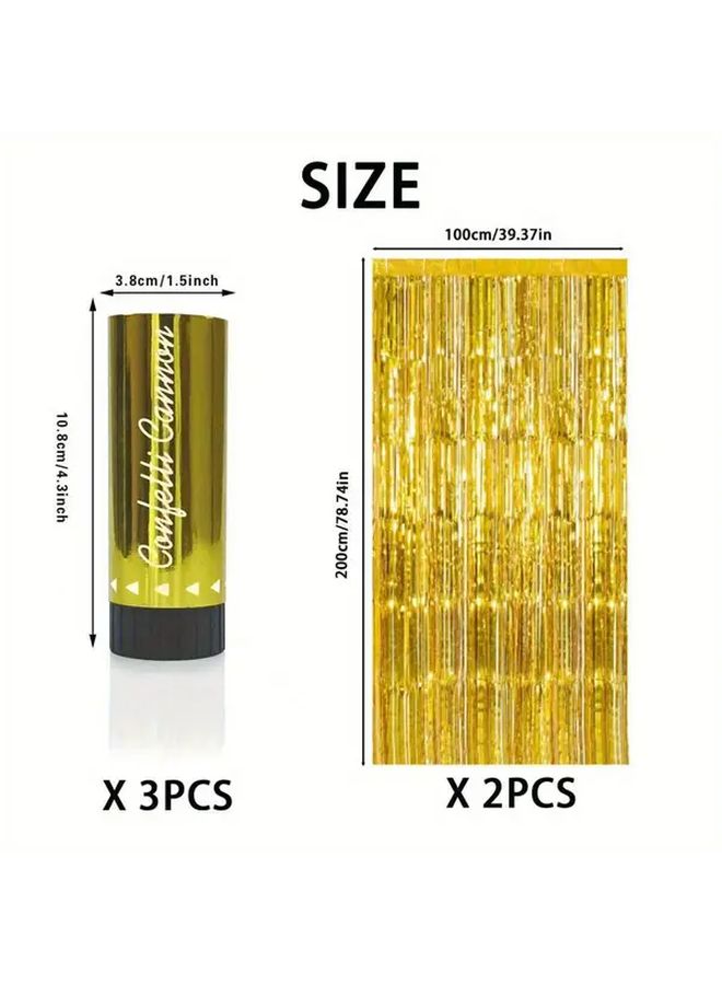 5 Pcs Set Metallic Streamer And Confetti Cannon With 3 Confetti Cannons And 2 Golden Streamers Non Pressure Spring For Easy Use For Birthday Anniversaries Weddings Gender Reveal Party Decorations - Image 2