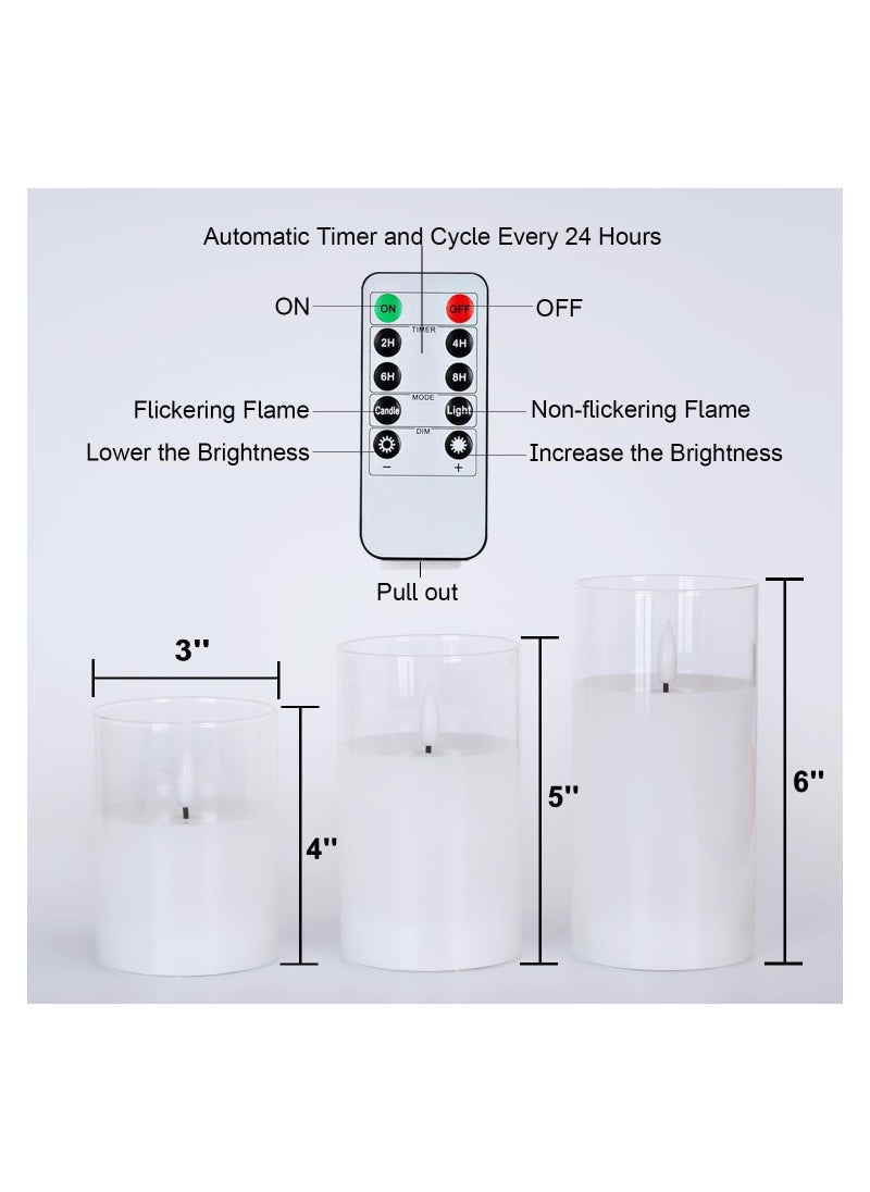 KASTWAVE LED Flameless Candles, Clear Glass Flameless Candles with Timer, Remote Control, LED Pillar Candles, Pure White Wax, D3 H4 5" 6", Real Wax Candles Warm Color Flickering Light for Home Decor (3PCS)  - Image 3