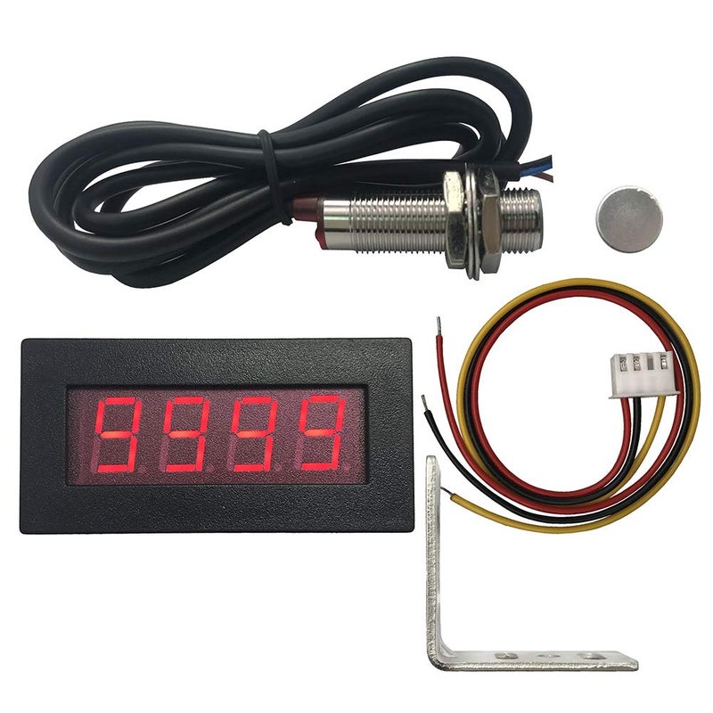 DIGITEN 4 Digital Red LED Tachometer RPM Speed Meter  Hall Proximity Switch Magnet Sensor NPN  Sensor Mounting Holder for Lathe Conveyor Belt